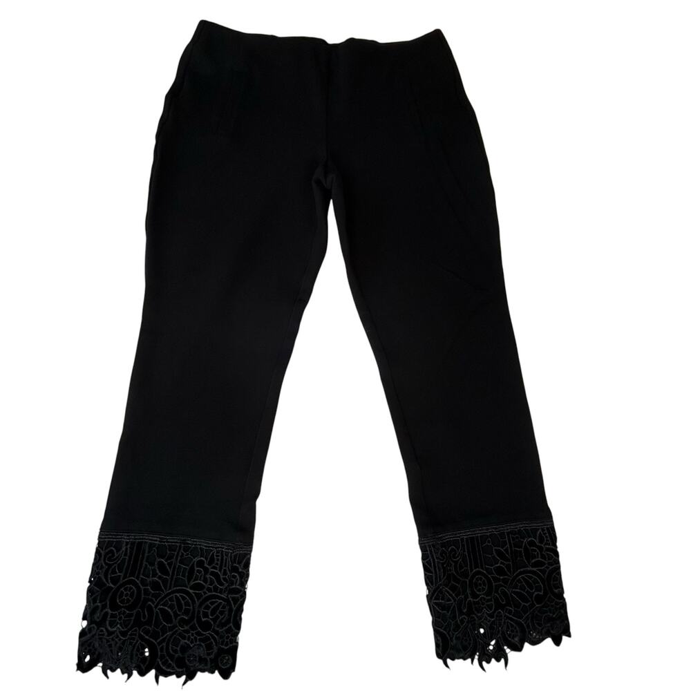 Chico's So Slimming Capri Women 0.5 (6-8) Bridgette Black Lace Scallop Hem